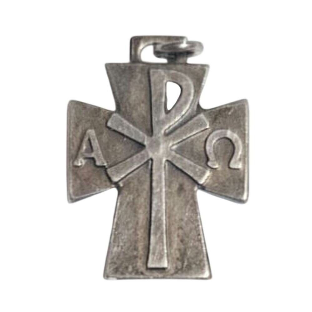 Vintage Sterling Silver Chi Rho Alpha Omega Christian Cross Pendant